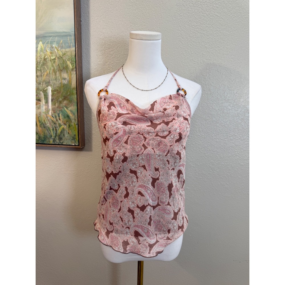 Pink Paisley Halter Top Cowl Neck Small NWT